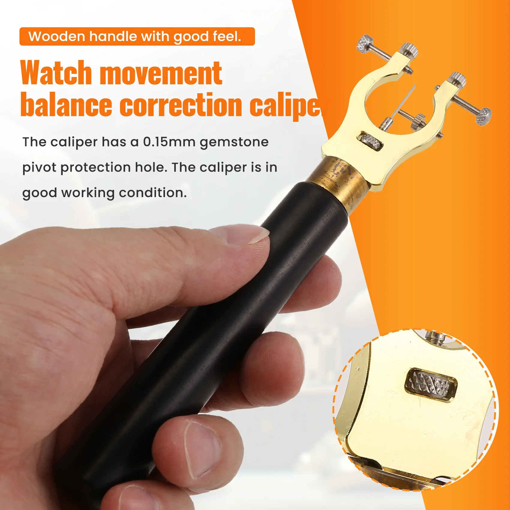 A32HOT-Portable Wooden Handle Watch Movement Balance Correction Caliper Watch Repair Tools