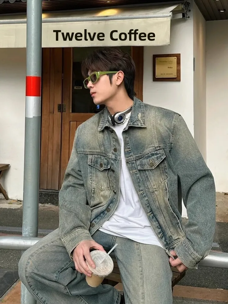 

Мужская джинсовая куртка Waed Blue ort, осенняя винтажная рабочая одежда Cleanfit, крутой топ со стойкой, длинные джинсы све, ткань