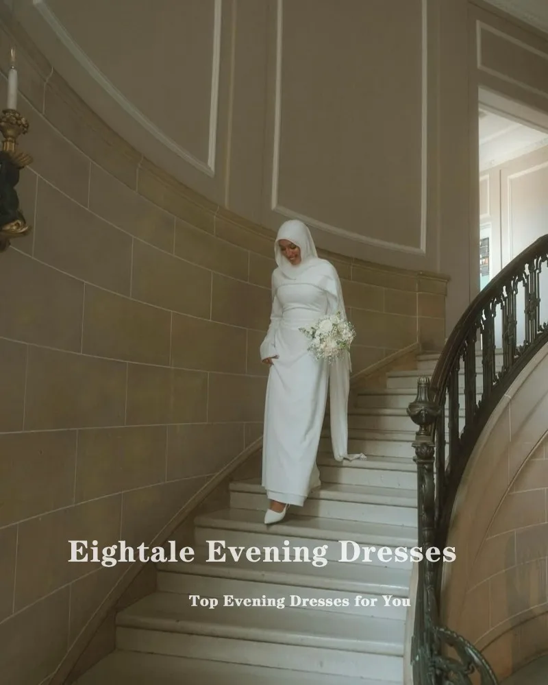 Eightale Arabisches Hochzeitskleid, maßgeschneidert, Elfenbein, O-Ausschnitt, Perlen, Brautkleid, lange Ärmel, Perlen, muslimisches Meerjungfrau-Braut-Partykleid