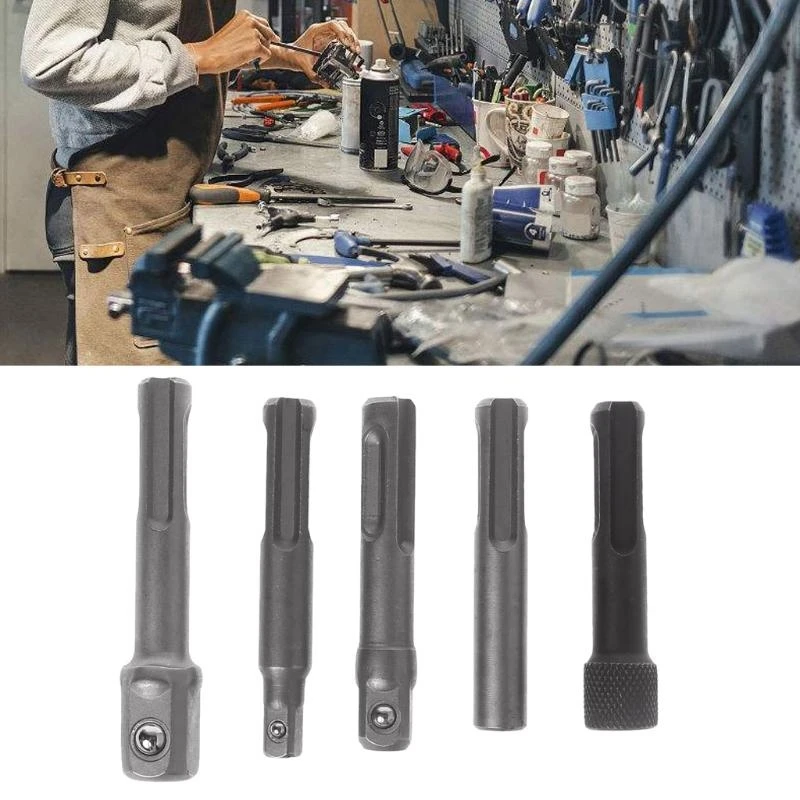 D8KF 5Pcs SDS Plus 1/4 Hex Socket Driver Hammer Drill Bit Chuck Adaptor Bar Kit Set
