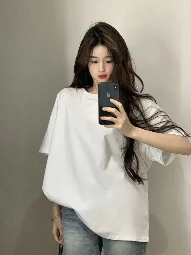 

Korean Pure Cotton T-shirt for Women Loose and Versatile Pullover Round Neck Top Short Sleeve Lazy Style Early Spring New 2024