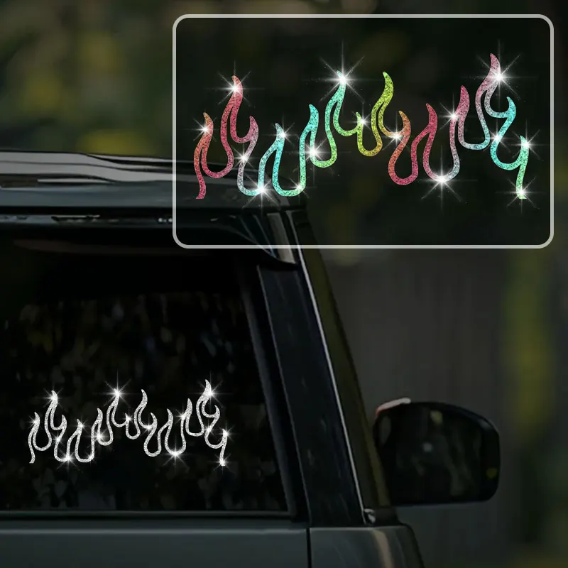 Glitter Flame Vinyl Stickers, Waterproof Decals for Motorcycle Helmet, Fuel Tank, Car Window & Rearview Mirror Decor