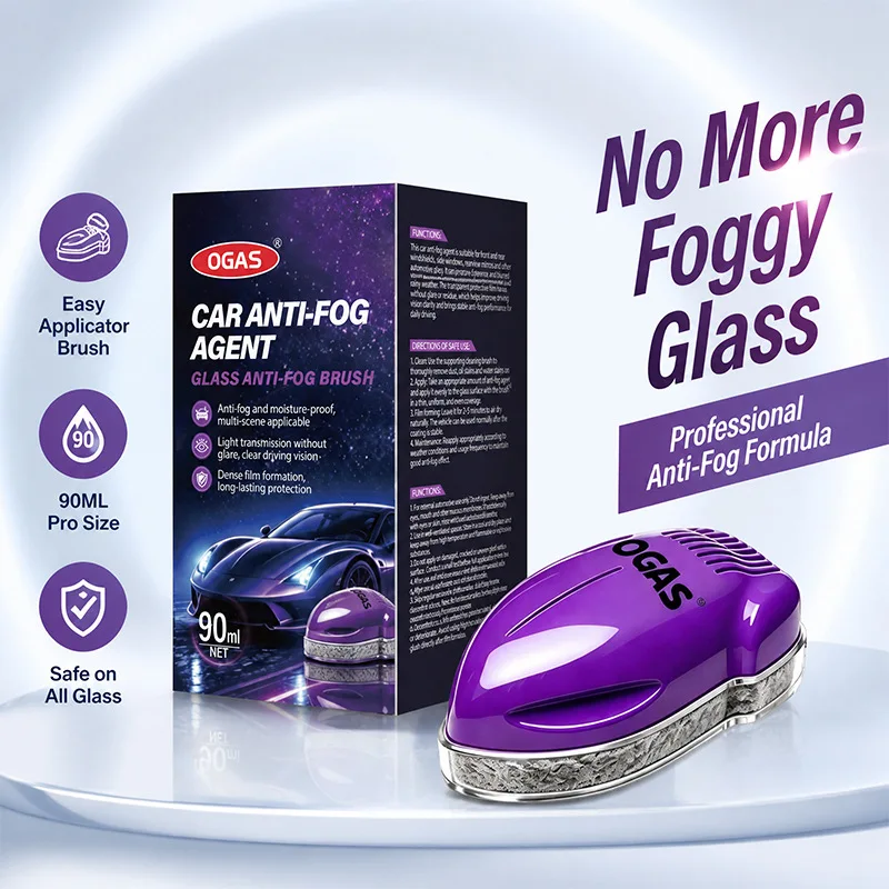 OGAS Car Anti‑Fog Agent Glass Brush 90ml, Long Lasting Anti‑Fog Coating for Windshield Mirror, Streak‑Free Clear Vision for Car