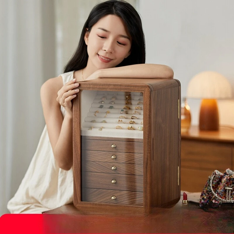 

Black walnut drawer jewelry box large capacity jewelry box solid wood storage box
