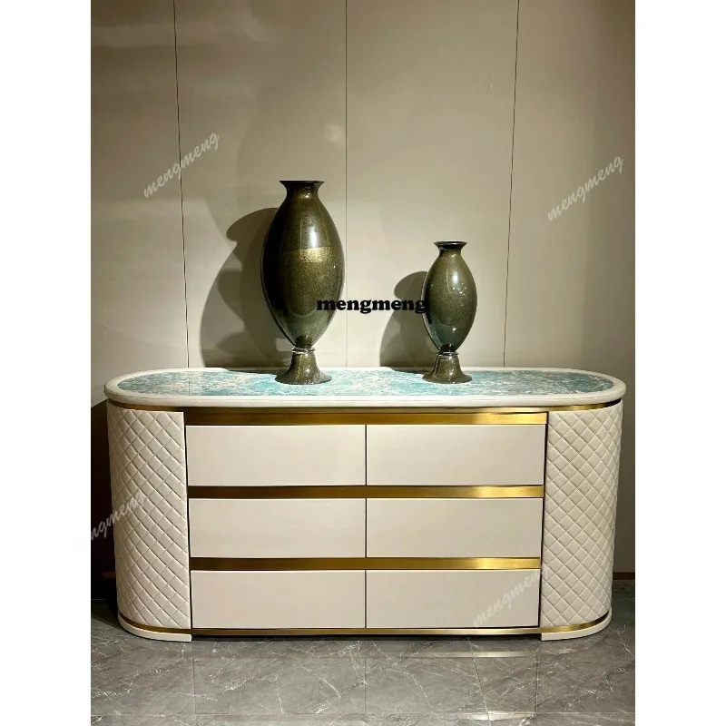 

Amazon green marble entrance cabinet dining side cabinet villa living room high-end chest cabinet