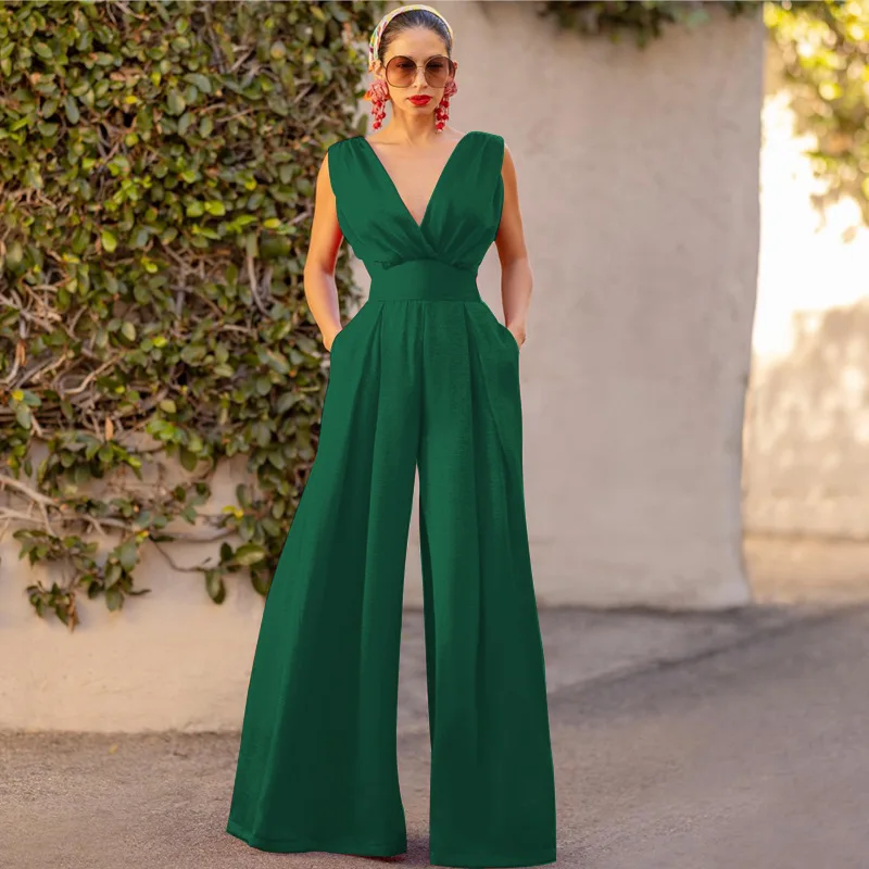 Slim-Fit Jumpsuit for Women, High Waisted, Slimming, Straight-Leg, Wide-Leg Romper