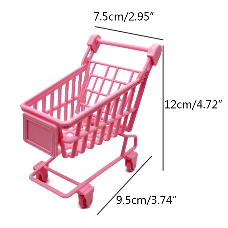 عربة تسوق مصغرة لبيت الدمى للتظاهر بدور أثاث اللعب للعب لعبة إكسسوارات بيت الدمى التفاعلية