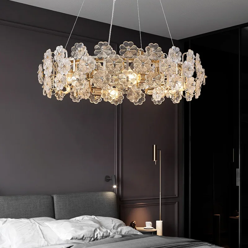 Modern Lucky Grass Ceiling Chandeliers crystal ring Living Dining Room Pendent Lamp Home Decor Hanging Light Luster Fixtures