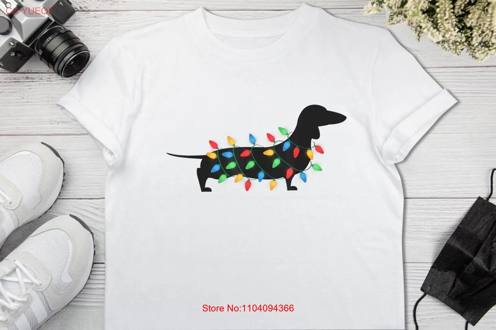 

Футболка для любителей собак с рождественскими огнями Wiener Dachshund