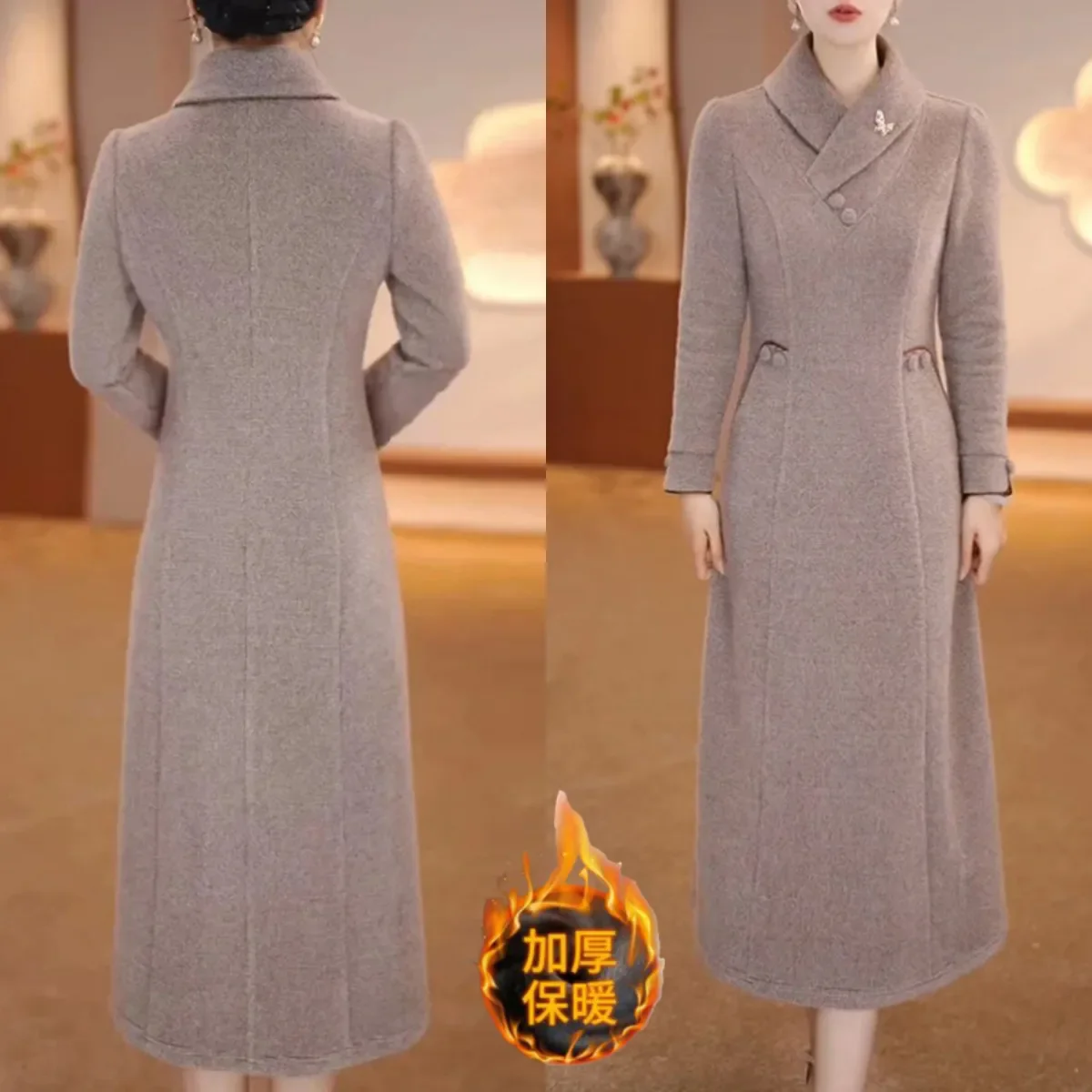 عالية الجودة Xueer المخملية النسيج فستان طويل المرأة الخريف الشتاء رشاقته الدافئة فساتين الإناث مزاجه فستان شيونغسام أنيق #4