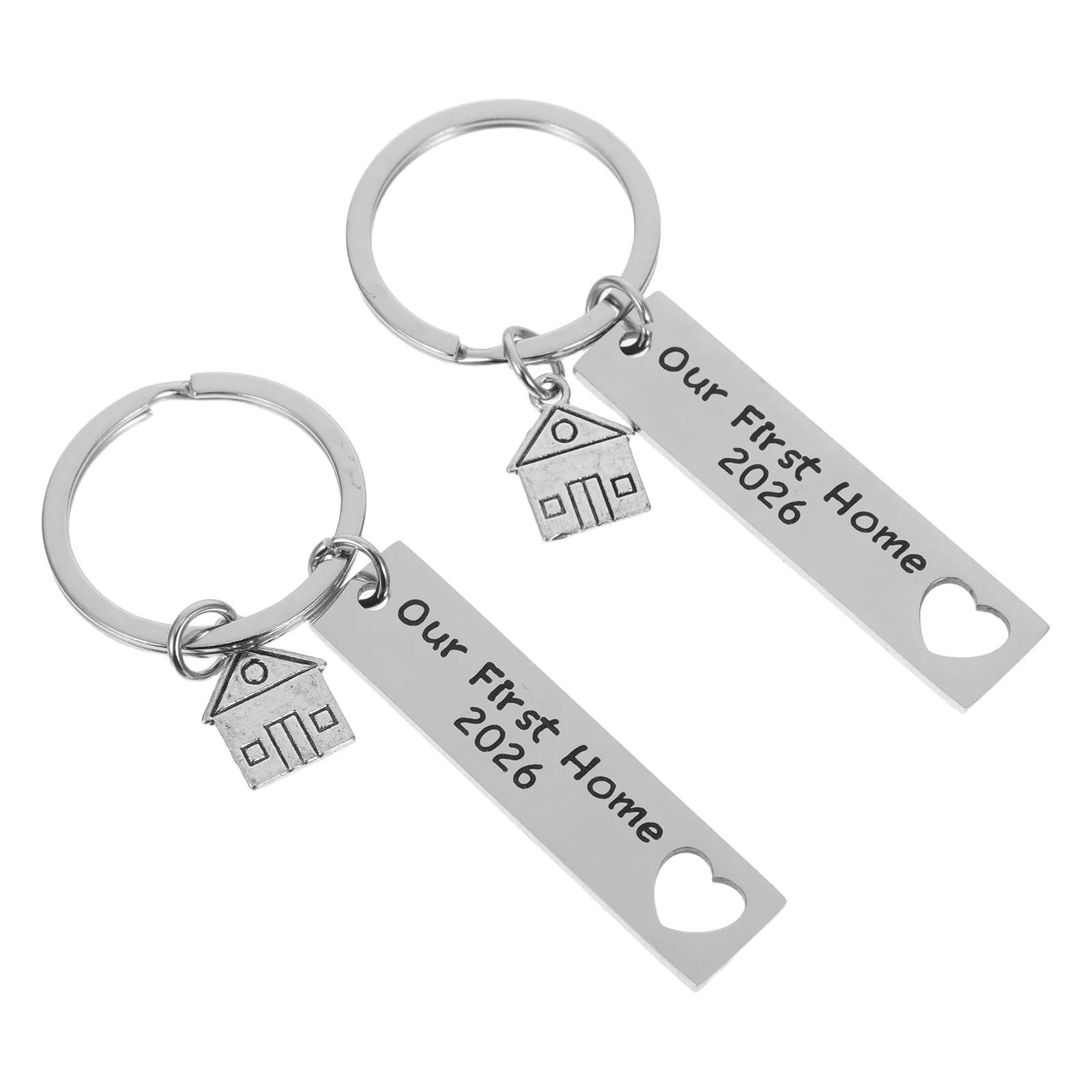 2Pcs Rectangular Stainless Steel 2026 Keyring New Home Keychain Set for New Homeowner Couple Moving in Gift Keychain