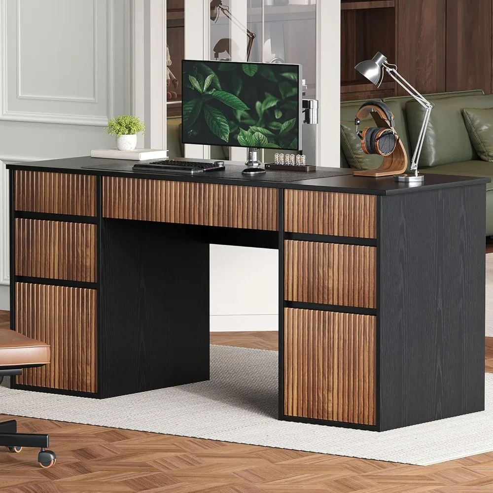 

58" Executive Office Desk with 7 Drawers and Hidden Handle, Computer Desk with File Cabinets for Living Room Study Table
