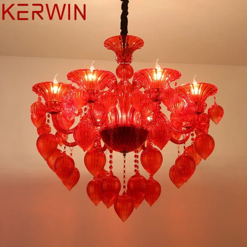 KERWIN European Pendent Lamp Red Candle Lamp Luxury Art Living Room Restaurant BedroomVilla Hotel KTV Chandelier