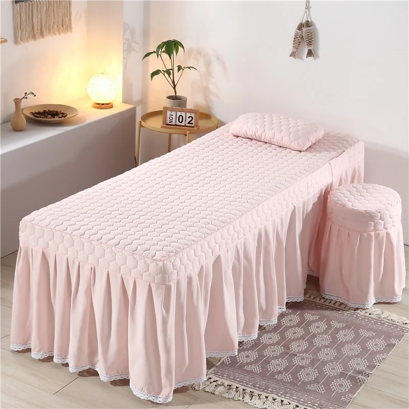 High Quality Custom Logo 4-6pcs Beauty Salon Bedding Sets Massage Spa Use Bedspread Duvet Cover Bed Skirt Quilt Sheet #s