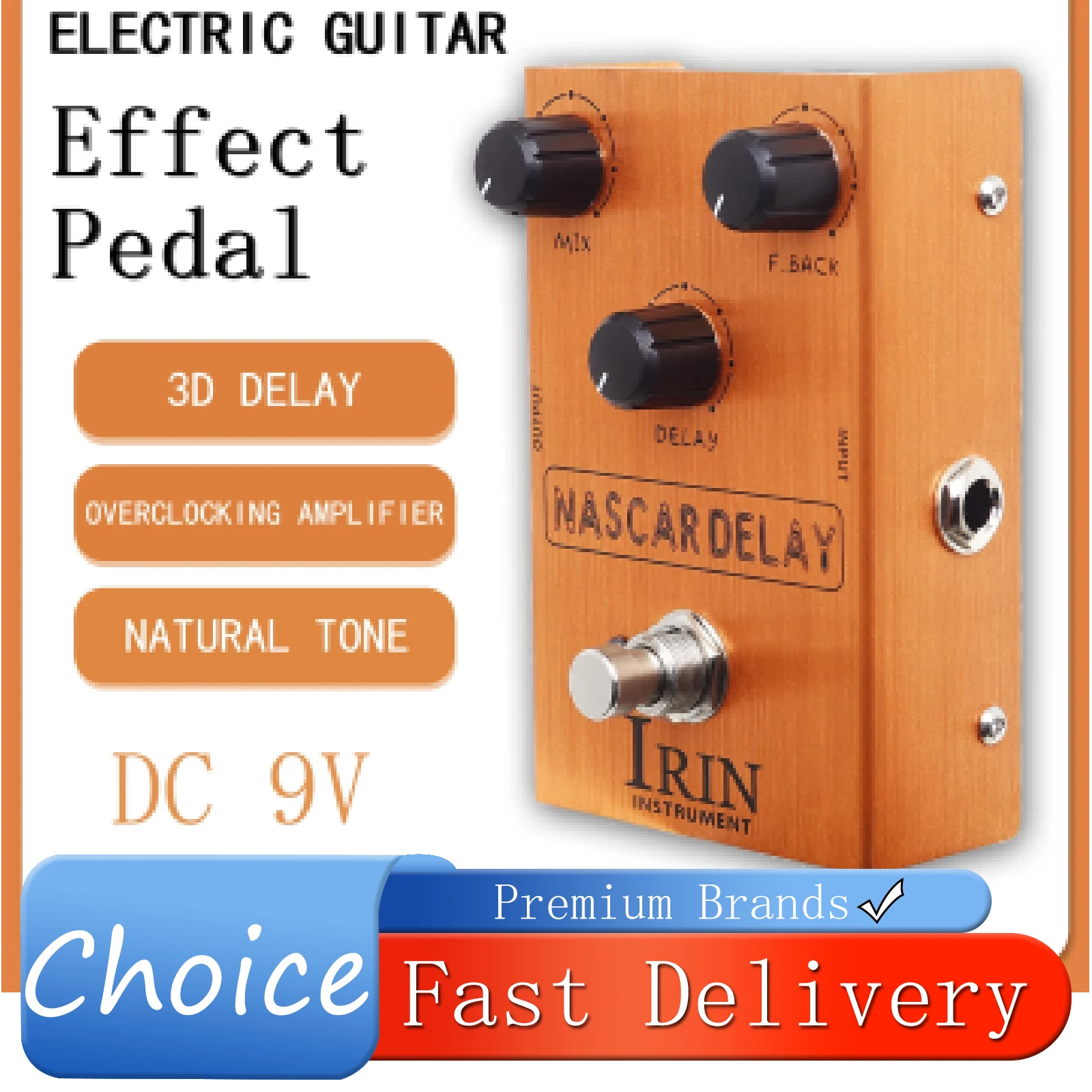 IRIN AN-37 Nascar Delay Electric Guitar Effect Pedal Processor Classic BBD Vintage Delay Effect True Bypass Pedal Guitar Parts