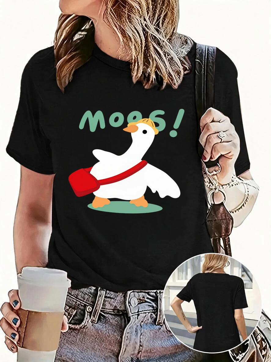 A Goose Carrying A Shoulder Bag Print Cute T-Shirt Women's Short Sleeve Round Neck Funny T Shirt Clothes Female Casual Tops 90s