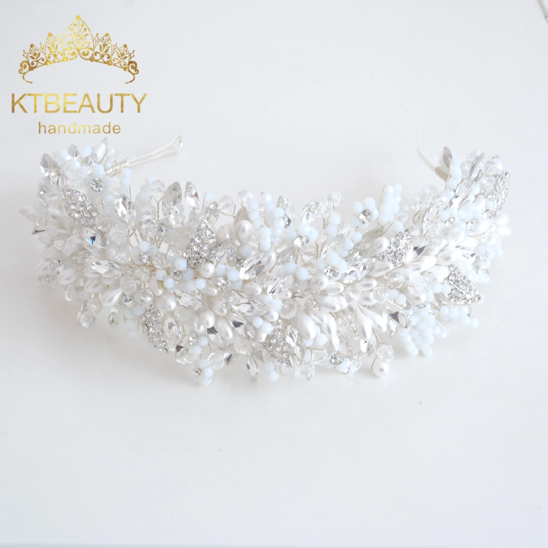 

Ktbeauty 2 Design Crystal White Flower Leaf Headpiece Handmade Luxury Bridal Hair Jewelry Accessory for Wedding Parties