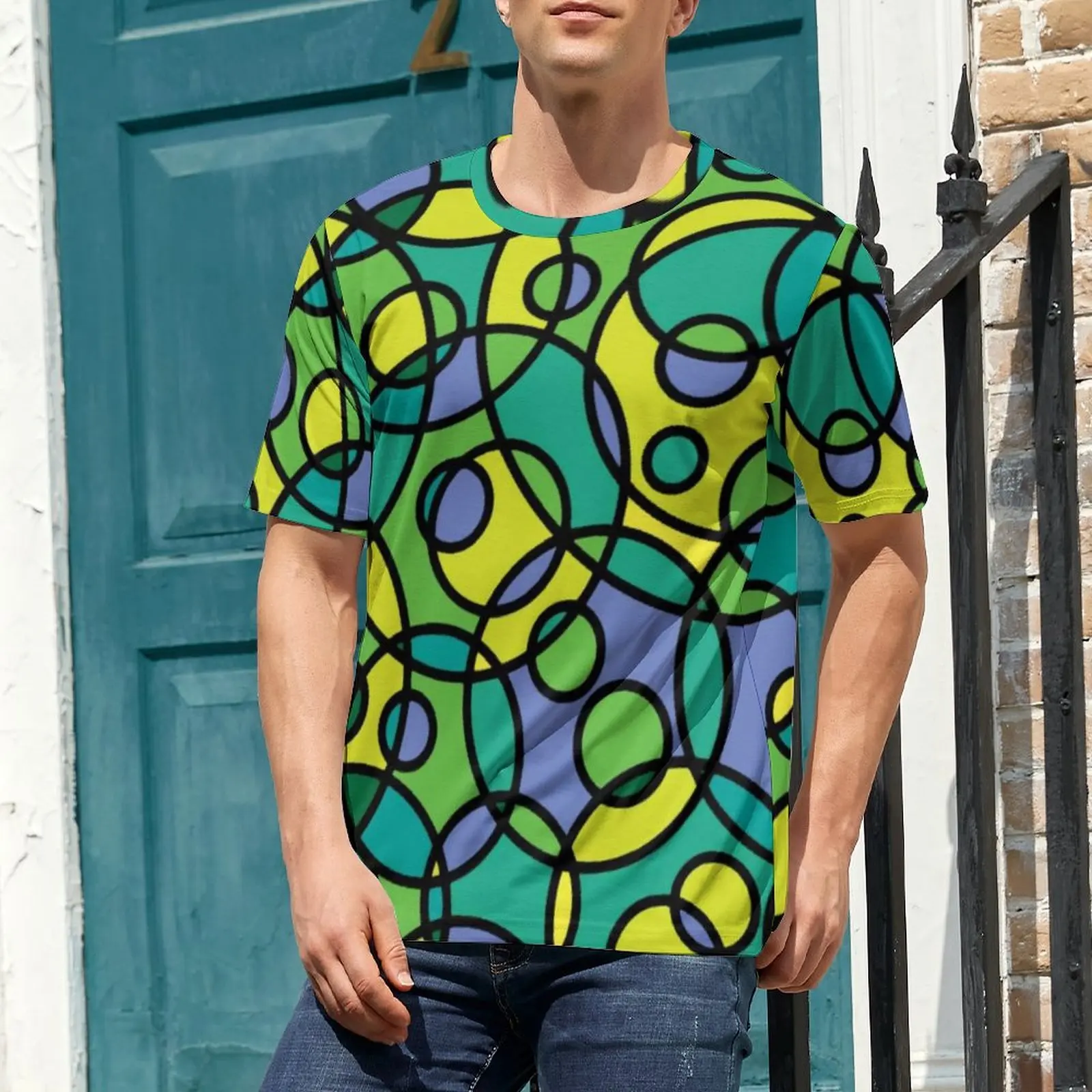 Abstract Circles T-Shirt Colorful Print Vintage T-Shirts Couple Funny Tee Shirt Original Short-Sleeved Graphic Tees 4XL 5XL 6XL
