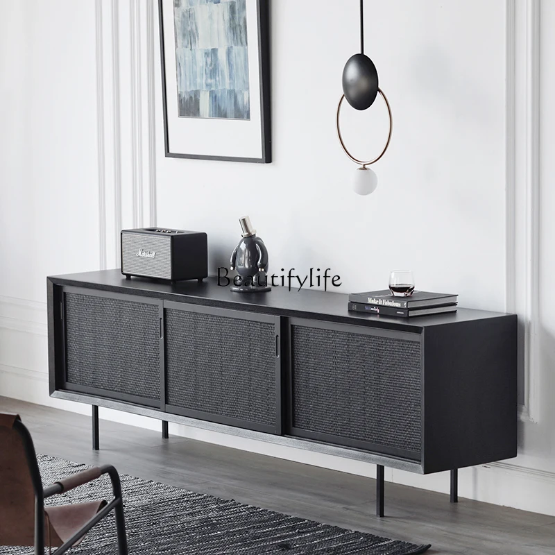 

04Nordic French rattan art light luxury solid wood TV small apartment decorative cabinet