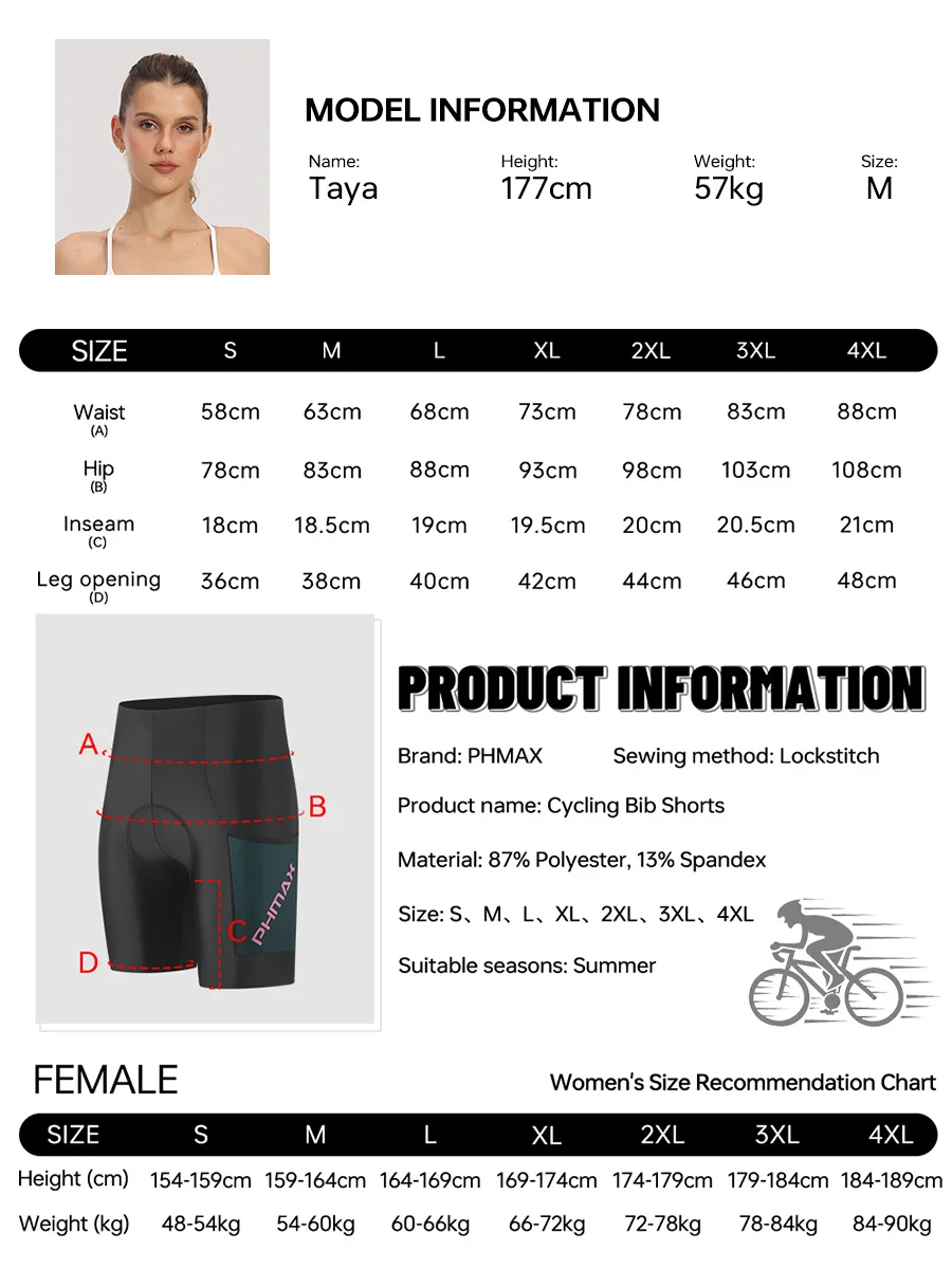 PHMAX Damen-Radhose mit 5D-Silikonpolsterung für Rennrad und MTB, Fahrradhose mit Tasche, Profi-Fahrradhose – Detail 2