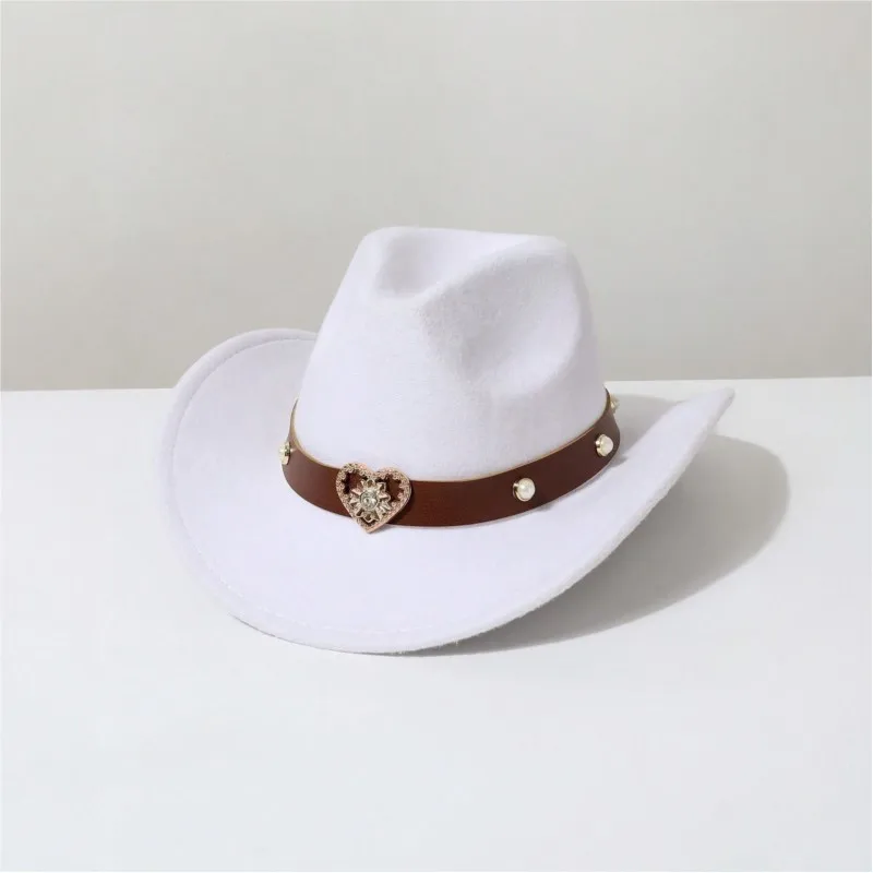 New large-brimmed woolen top hat with heart-shaped decoration a fashionable for the music festival