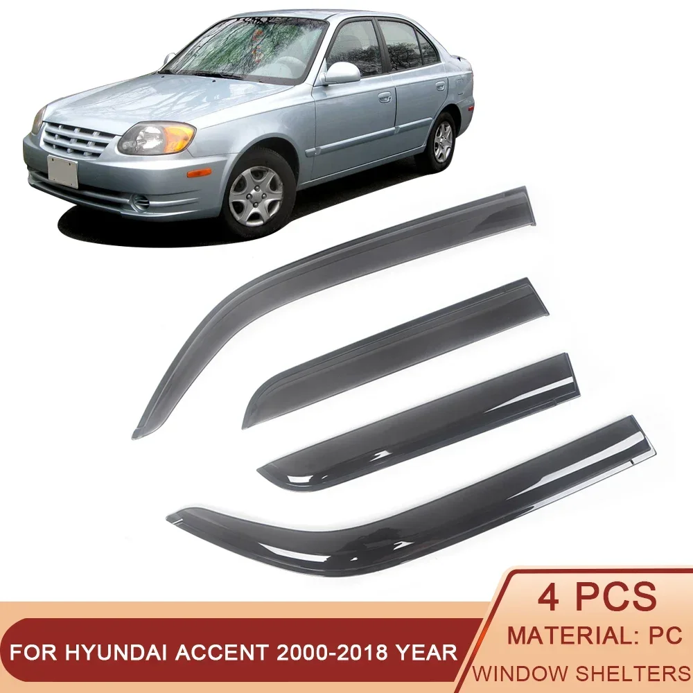 

For Hyundai Accent 2000-2018 Auto Side Window Wind Deflectors Visors Black Rain Guard Door Visor Vent Shade Dark Smoke Ventvisor