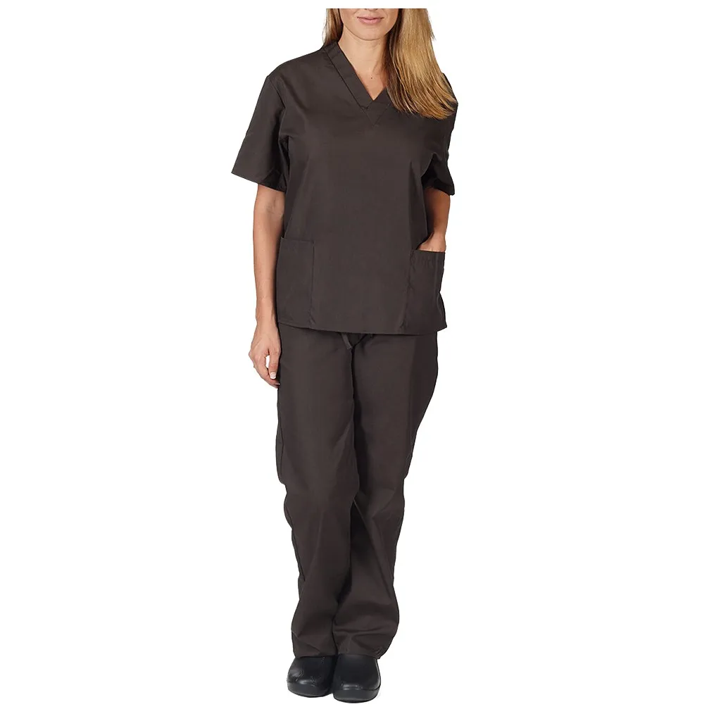 Solid Color High Quality New Scrub Uniforms Suit Beauty Pet Shop Uniforms Salon Womens Scrub Set Work Wear Scrub Suit Top + Pant