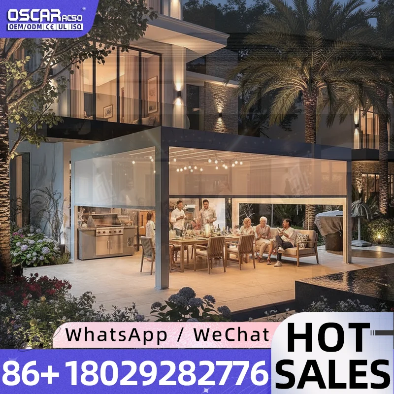 Motorized Retractable Waterproof Outdoor Patio and Garden Gazebo with Aluminum Structure for Villa Backyard and Cafe Use pergola