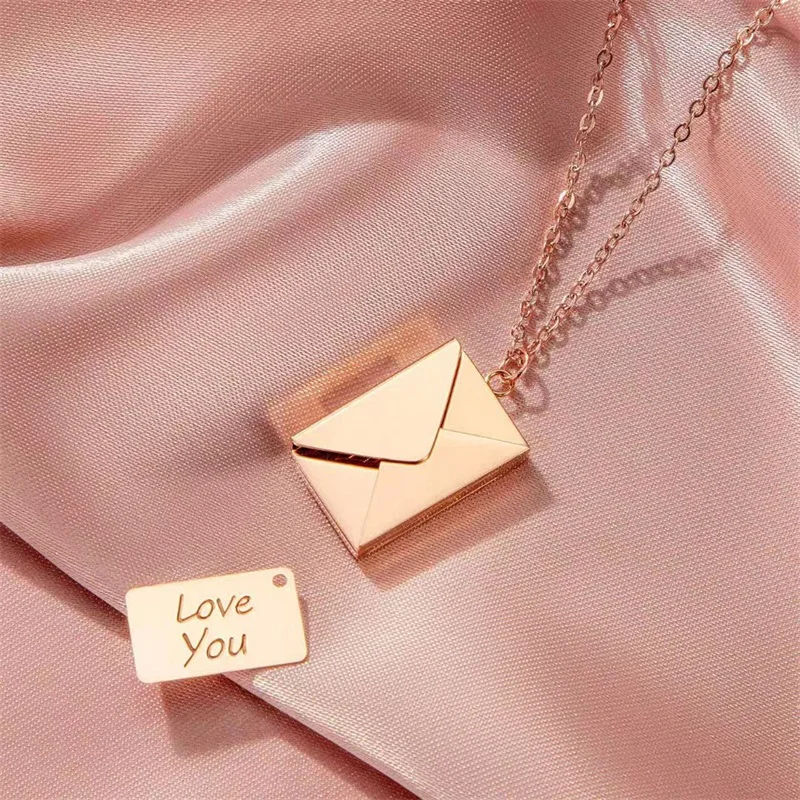 Fashionable Couple Gift Envelope Love Letter Necklace High-end Light Luxury Openable I Love You Stainless Steel Clavicle Chain