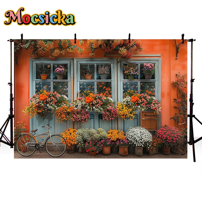 Photography Background Outdoor Window Sill Yellow Brick Wall Spring Floral Decor Adult kdis Portrait Backdrop Photo Studio