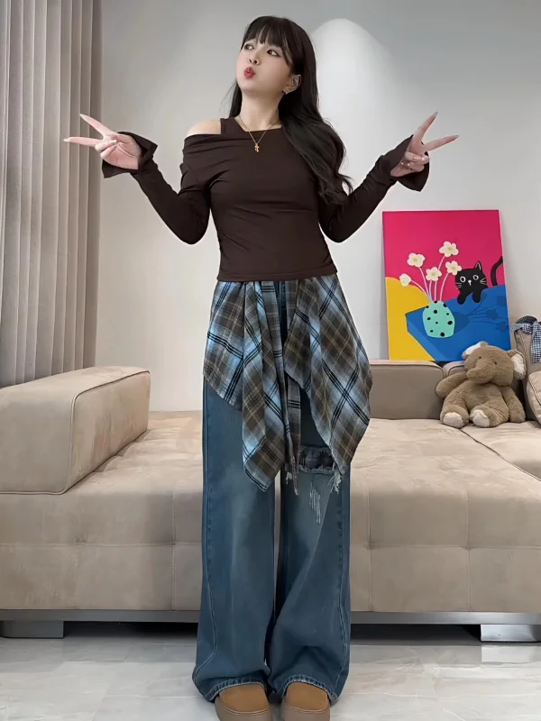 

plus Size Women's Vintage American Sle Autumn New Simple Commute ort Skirt Asymmetrical High Waist A-Line Skirt