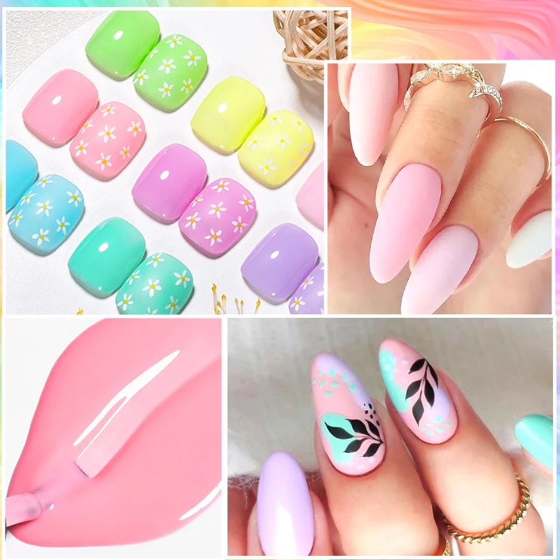 MEET ACROSS 7ml Macaron Borracha Base Gel Semi-Permanente Nail Polish Soak Off Base Top Coat UV LED Gel Vernish Nail Art Manicure