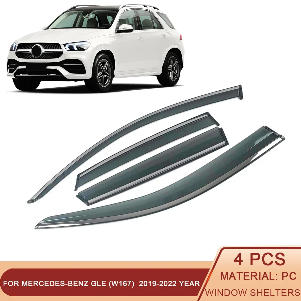 

FOR Mercedes-Benz GLE (W167) 2019 - 2022 Car Window Sun Rain Shade Visors Shield Shelter Protector Cover Trim Frame Sticker