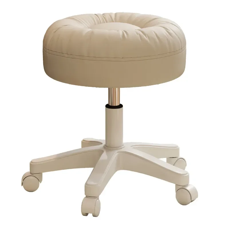 Cream Round Makeup Stool Adjustable Height Vanity Chair for Bedroom Dressing Table Small Apartment Beauty Salon Home Use