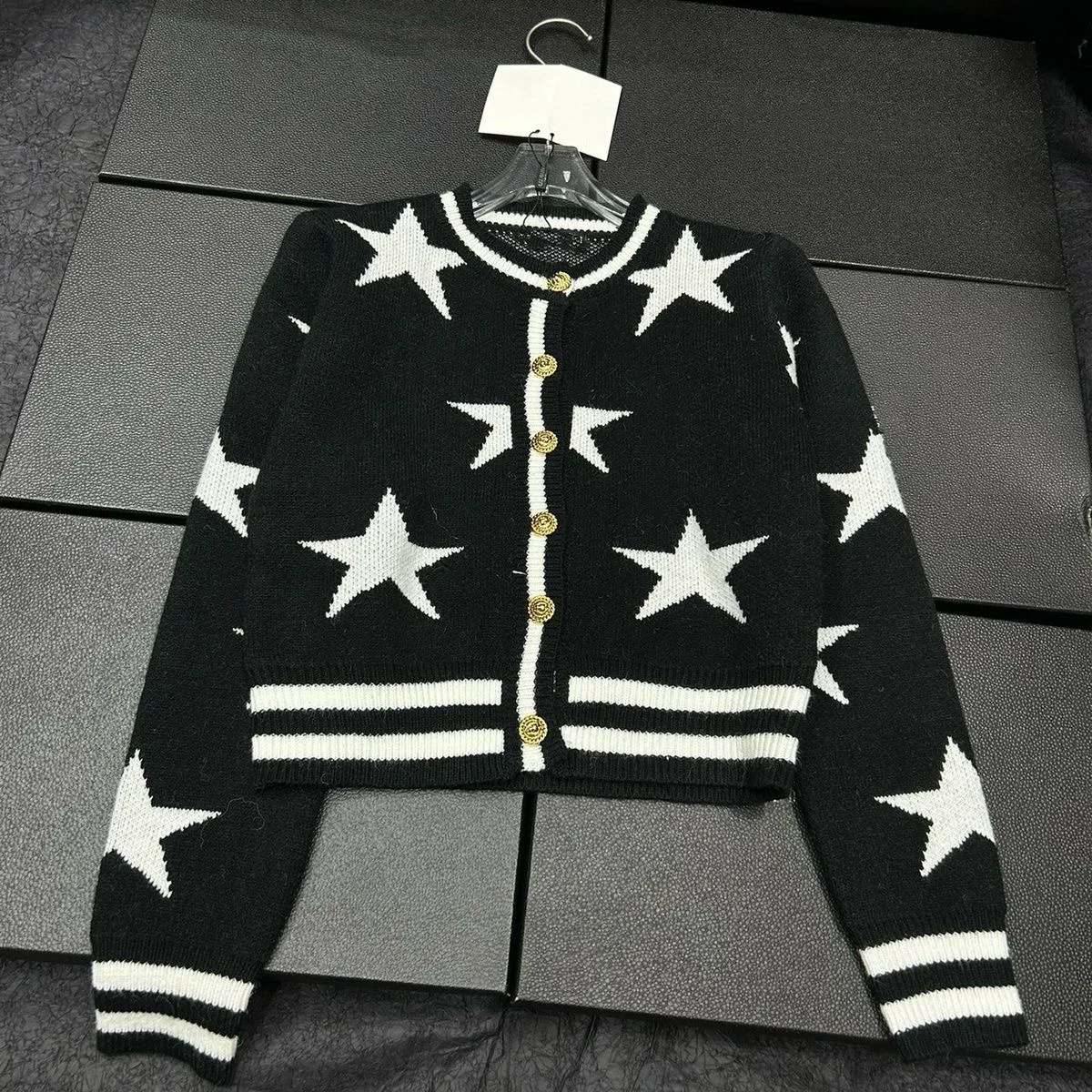 Star Cardigan for Women Gold Button Single Breasted Starry Jacquard Knit Crop Sweater Jacket Fall Winter Trendy Outfit