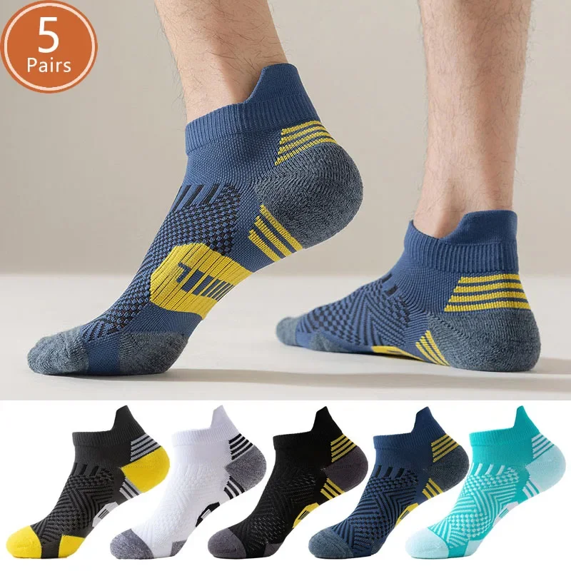 

5 Pairs Sport Socks Man Compression Sweat-Absorbing Towel Bottom Badminton Tennis Outdoor Basketball Hiking Cycling Travel Socks