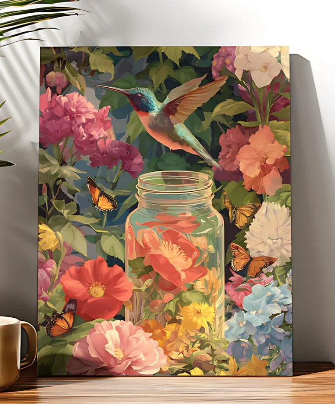 Acrylic Paint By Numbers Hummingbird Floral Vase Painting By Numbers on Canvas Coloring By Number for Adults Paint Digital Art