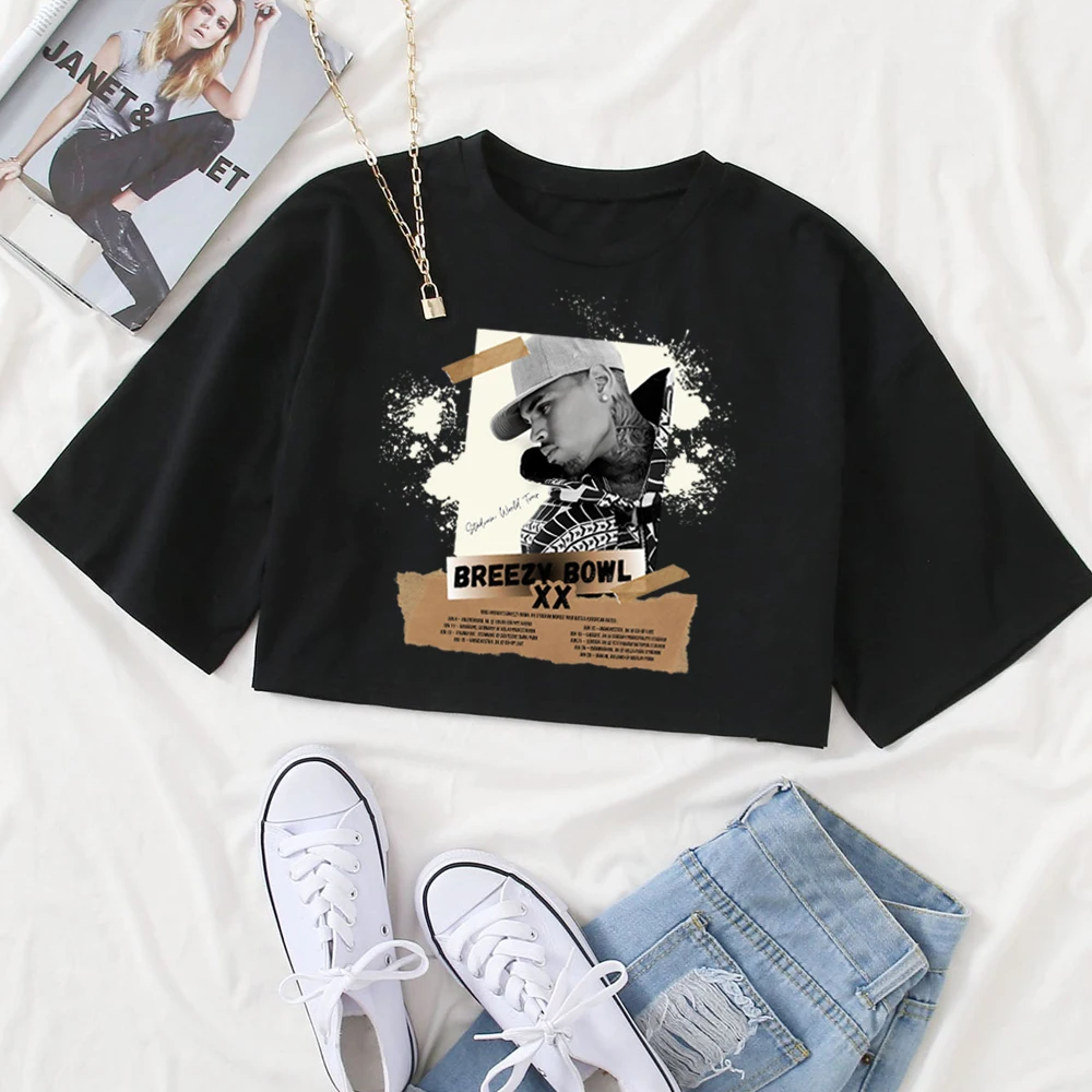 كريس براون تور 2025 قطع علوية قصيرة Breezy Bowl XX Merch Fans هدية للنساء والفتيات قطع علوية قصيرة