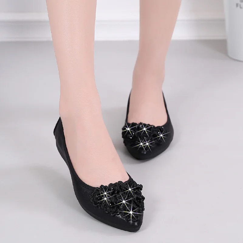 Metal Bow Crystal Shoes for Women Ballerina Flats Pointed Toe Gold and Silver Loafers Plus New Arrivals American Styles