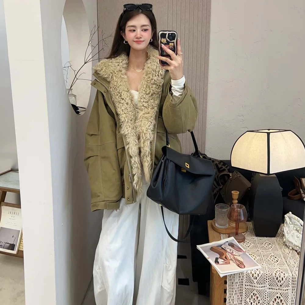 2025 Herfst Winter Mode Vrouwen Jassen Losse Casual Lamswollen Jas Dikke Warme Vrouwelijke Overjas Ganzendonsjack