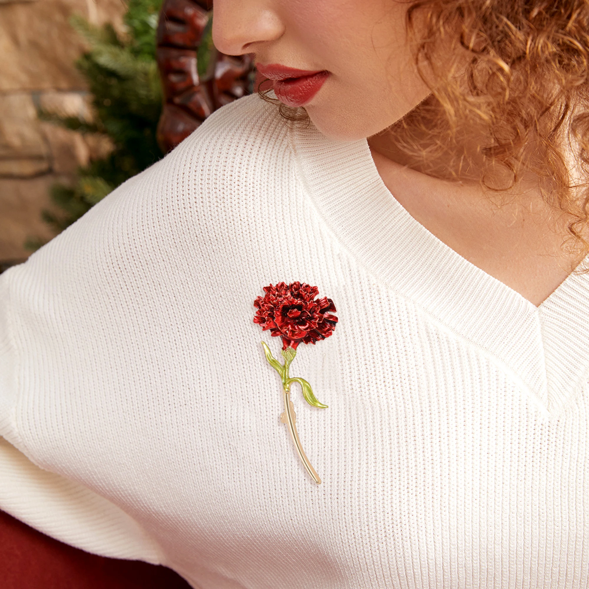 Trendy Enamels Mother's Day Brooches for Women Unisex Carnation Pins Badges Banquets Party New Years Gifts Jewelry Accessories