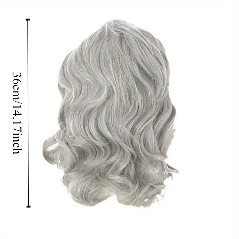 Festive Santa Wig Beard Costume Set - 14 Inch Grey Long Curly Hair & Beard Combo for Christmas Party & Everyday Wear J47801S