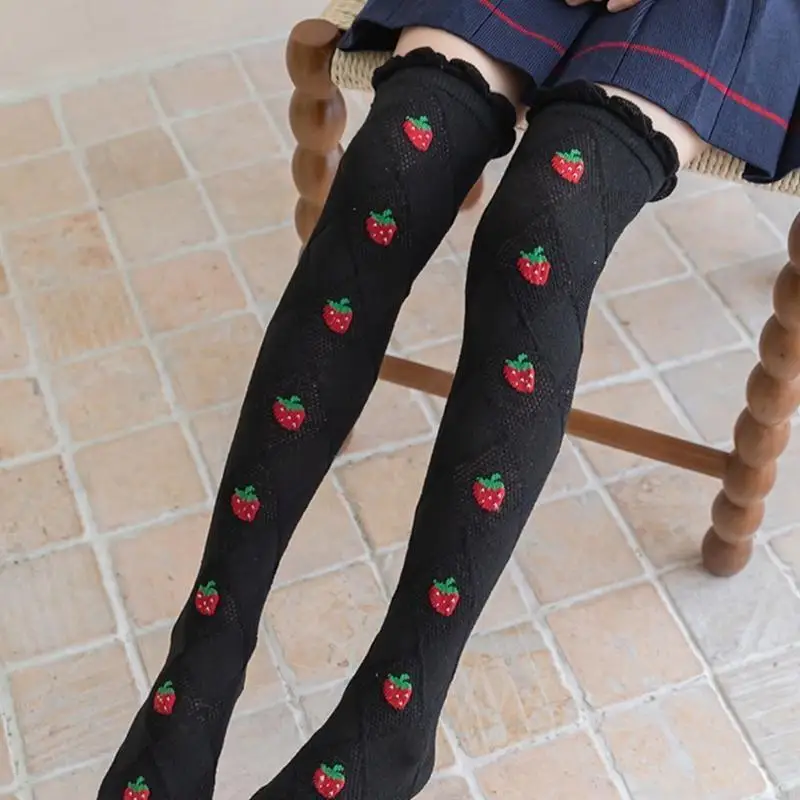 CORB Soft and Breathable Knee Length Socks for Girls Strawberry Over the Knee Long Socks Stylish Stockings for Children