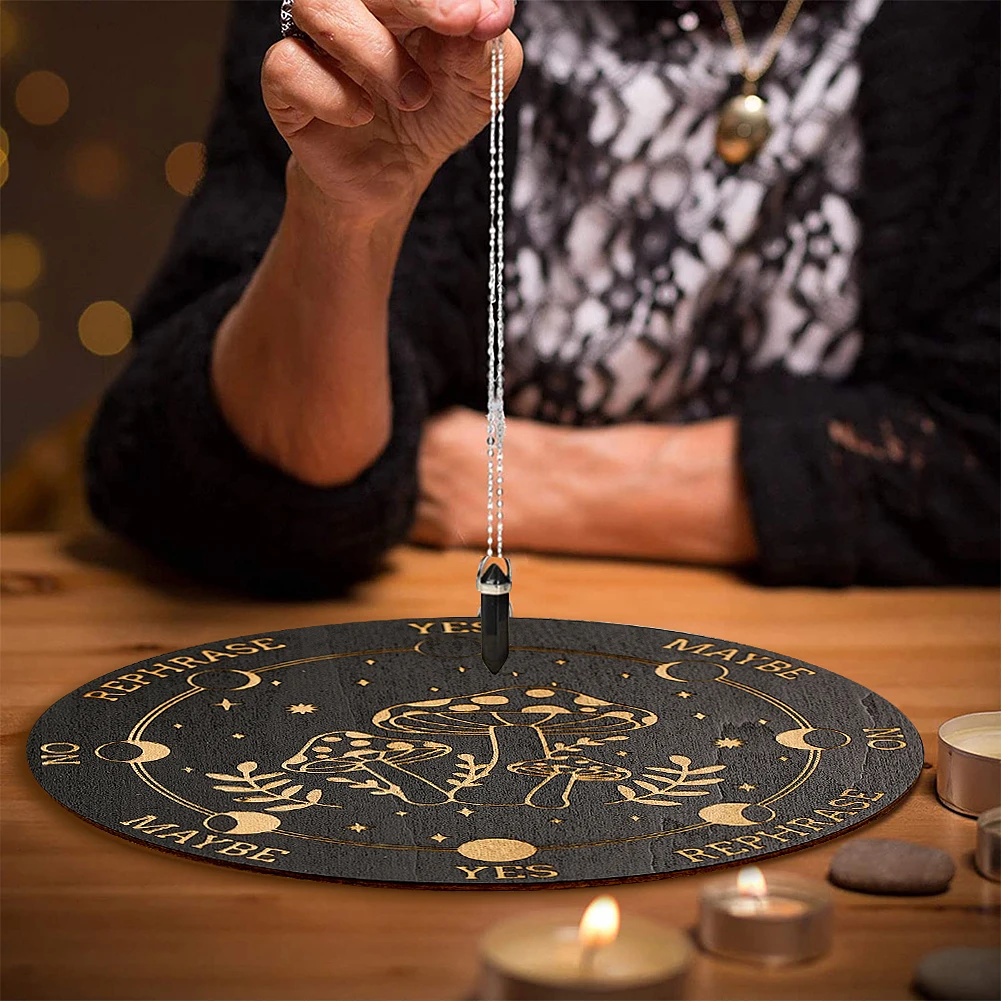 15cm Wooden Divination Tray Cute Mushroom Pattern Crystal Tray Magic Meditation Coasters Metaphysical Message Boards