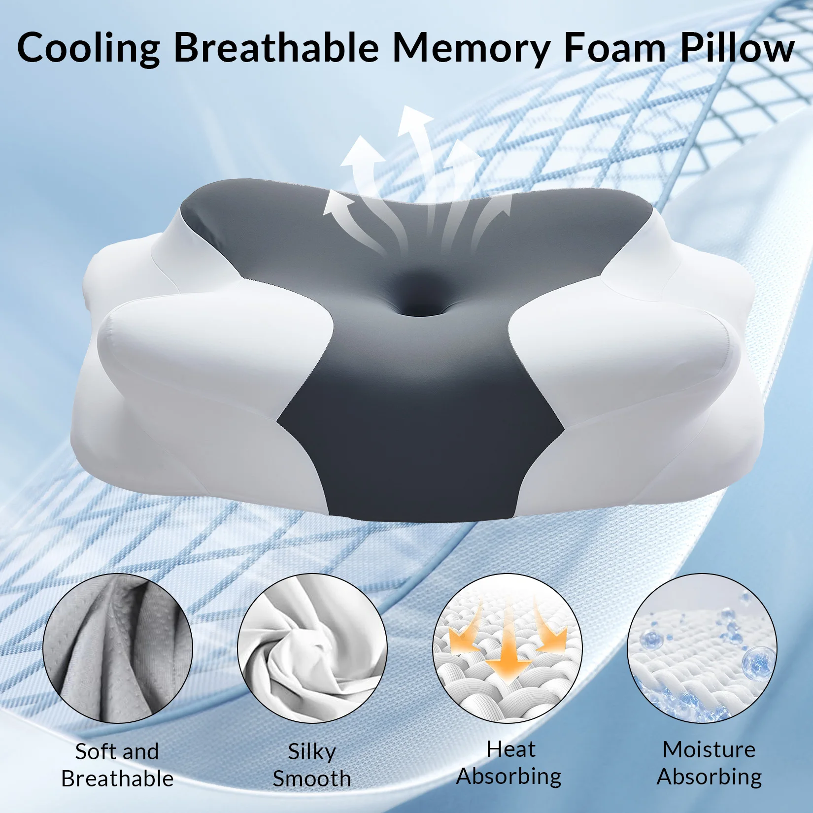 Ergonomic Memory Foam Cervical Pillow for Neck Pain Relief – 4-Zone Support for Side, Back & Stomach Sleepers, Breathable & Cooling, Two Height Options (High & Low), Machine Washable Cover