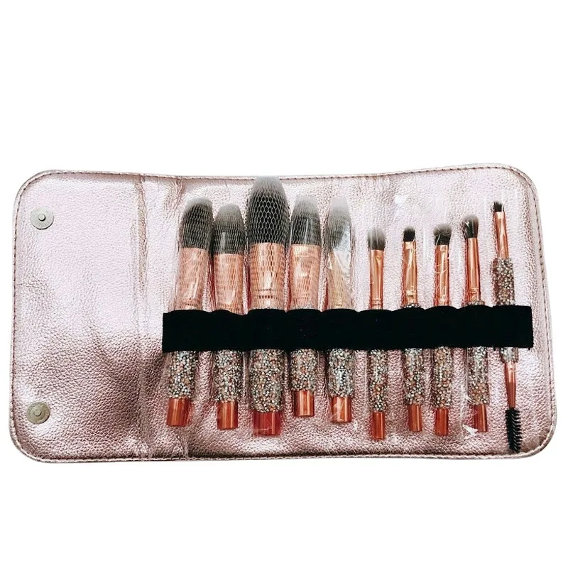 10 個のダイヤモンドがちりばめられたメイクブラシセット、ポーチ付き、柔らかい毛のポータブル化粧品キット、初心者向け美容ツール