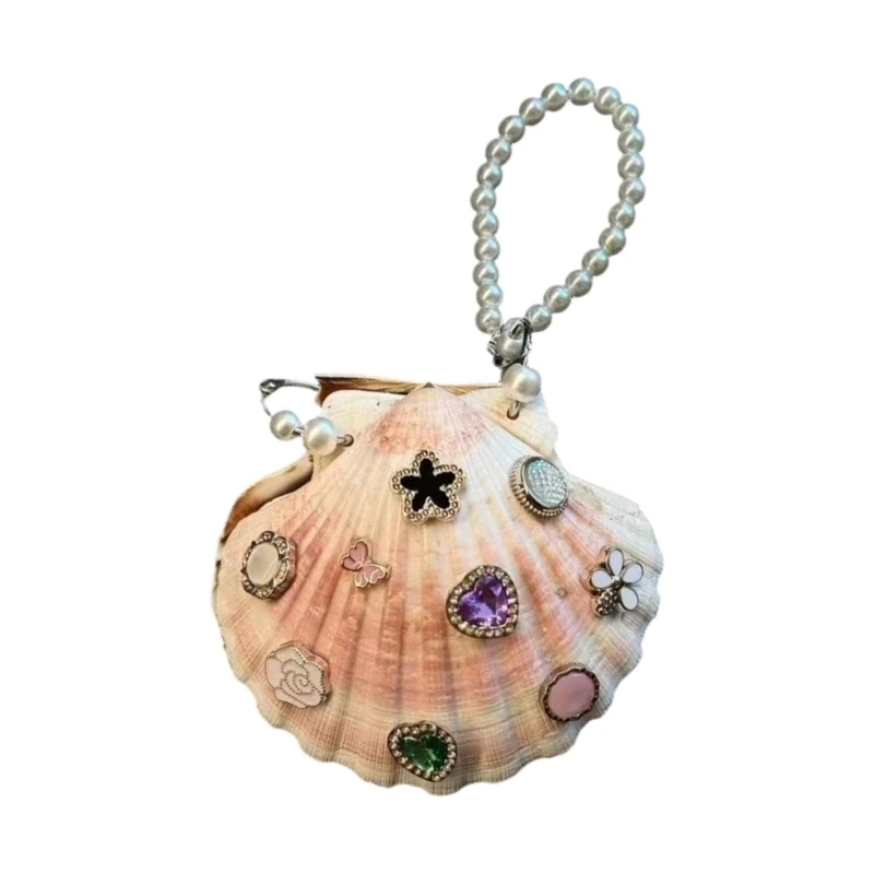 Artisanal Crafted Retro Shell Keychain With Intricate Beadwork And Pearls Detail M76B