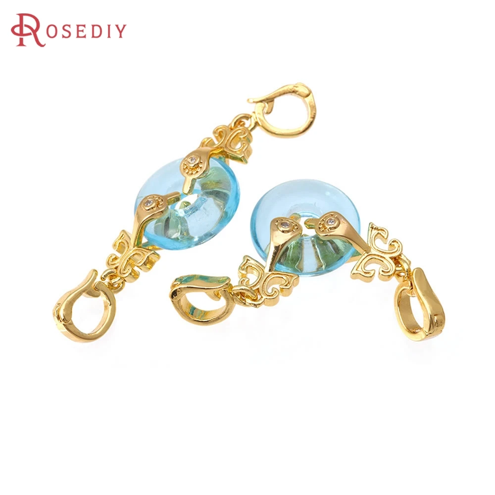 2 Sets 18 Karat Gold Farbe Messing Zirkon und Glas Runde Verbinder für Halsketten Armband Verschlüsse Hochwertige Diy Herstellung Zubehör
