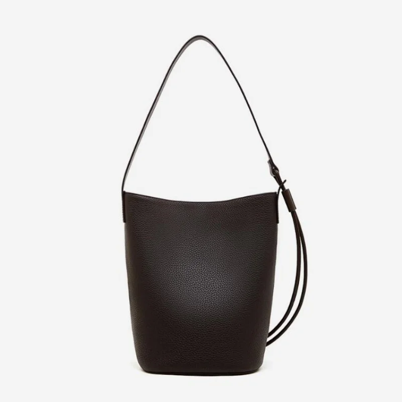 Cowhide Leather Fashion Soft Shoulder Bag for Lady Pure Color Functional Leisure Messenger Bags Light Bucket Pocket