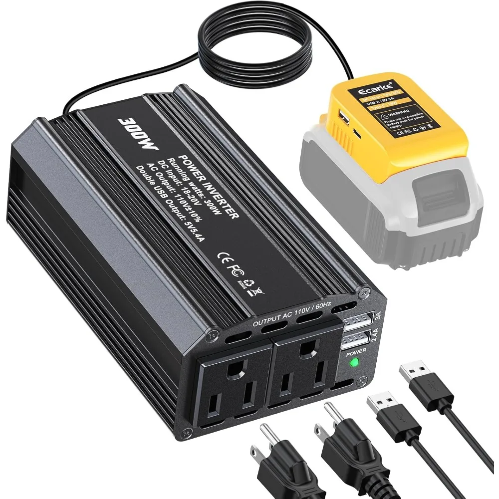 

300W Portable Power Inverter DC 20V to AC 110V Converter with 3 USB Type C Outlet for Outdoor Camping RV Emergency